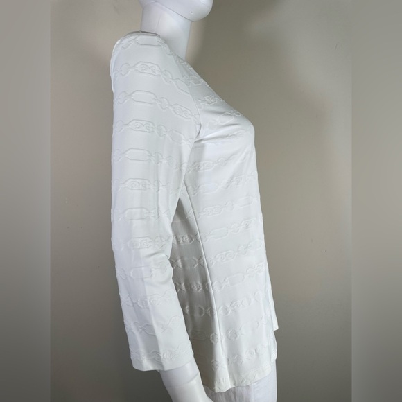J. McLaughlin 3/4 Sleeve Catalina Cloth Textured Chainlink Top White Sz M V Neck - Picture 6 of 15